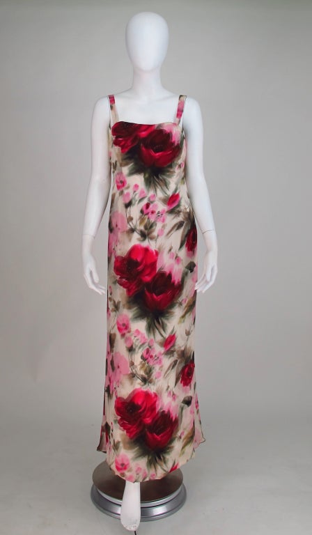1950s Helena Barbieri rose silk chiffon evening gown