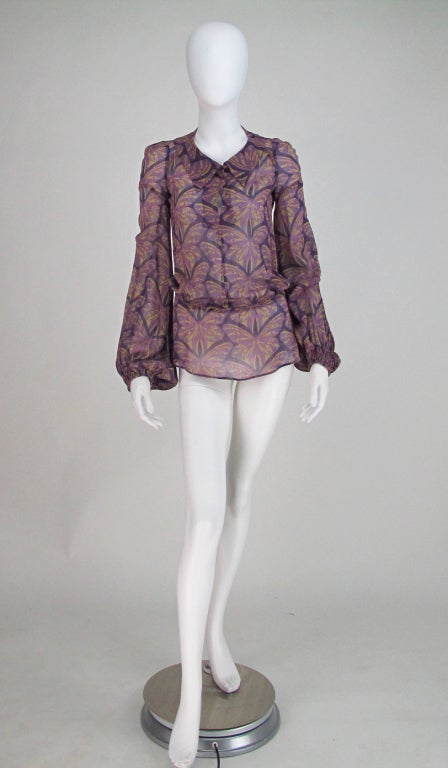 Biba butterfly print voile tunic top 1960s