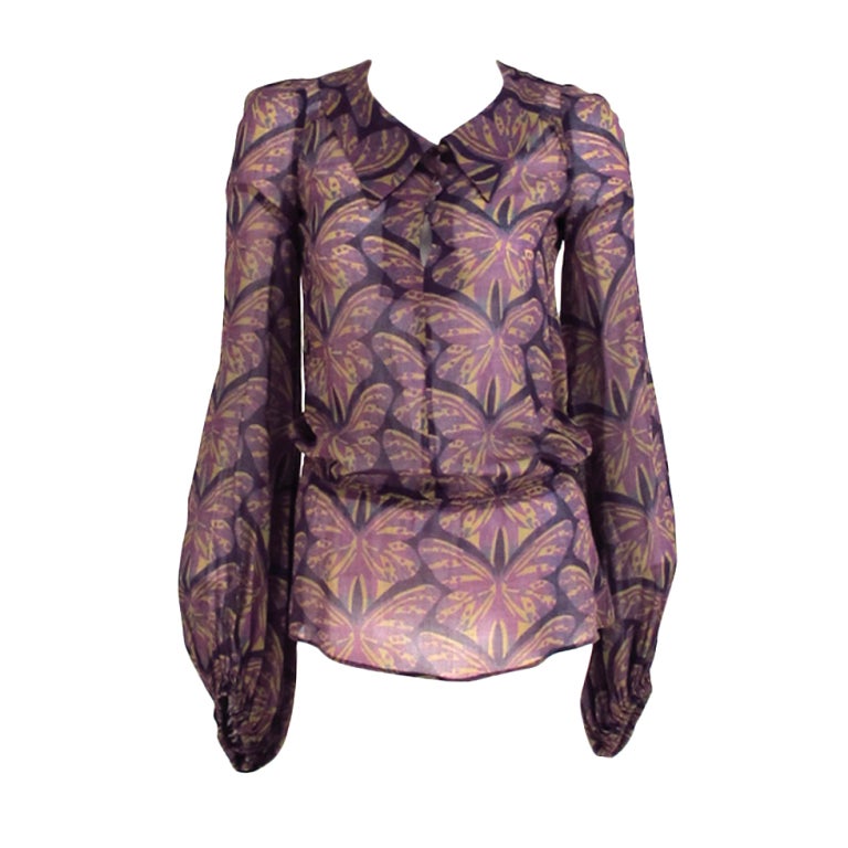 Biba butterfly print voile tunic top 1960s