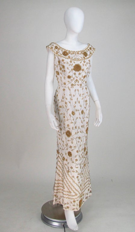 Gray Mignon heavily beaded evening gown 1950s