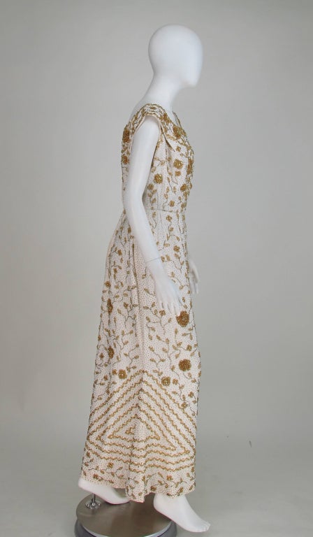 Mignon heavily beaded evening gown 1950s In Excellent Condition In West Palm Beach, FL