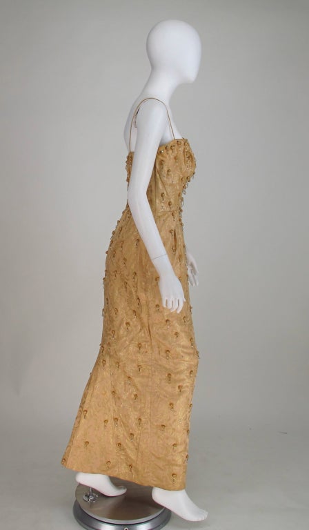 Ceil Chapman beaded gold fishtail gown 1950s In Excellent Condition In West Palm Beach, FL