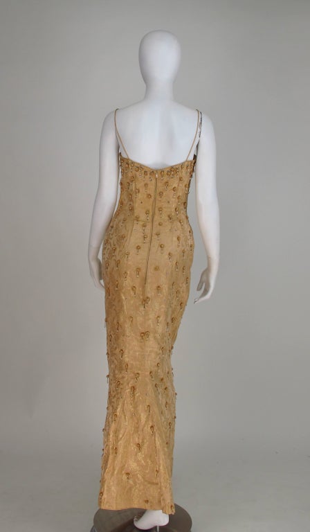 Women's Ceil Chapman beaded gold fishtail gown 1950s