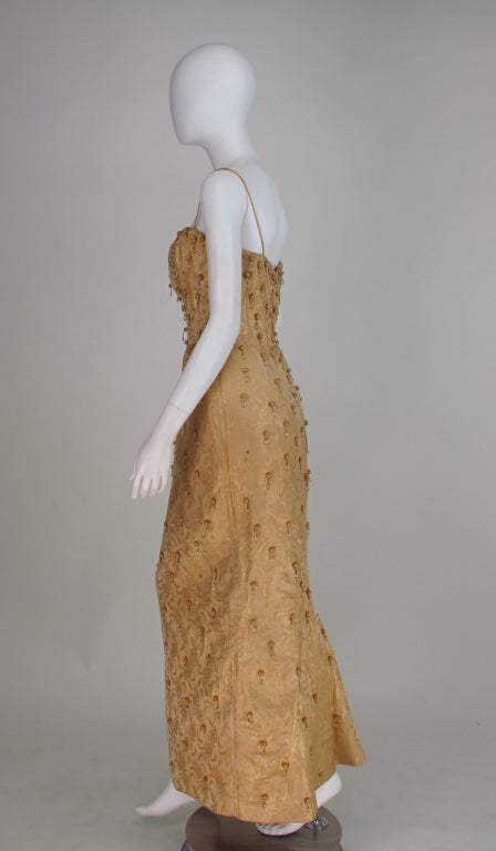 Ceil Chapman beaded gold fishtail gown 1950s 1