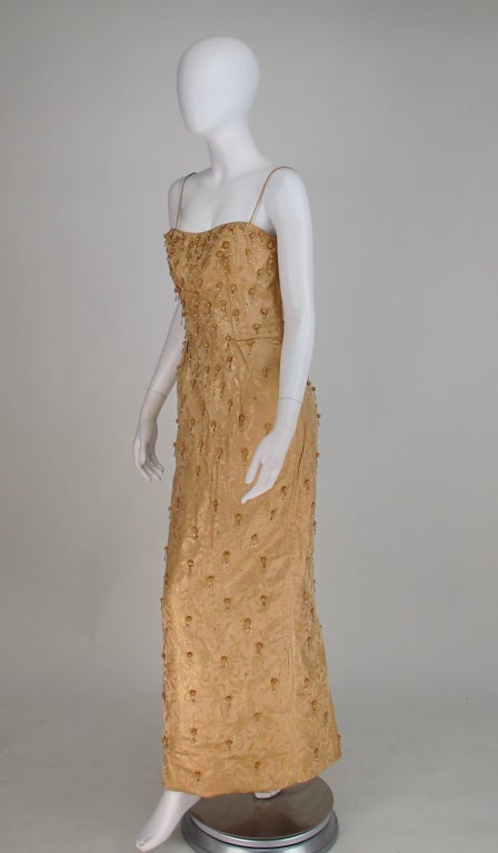 Ceil Chapman beaded gold fishtail gown 1950s 2