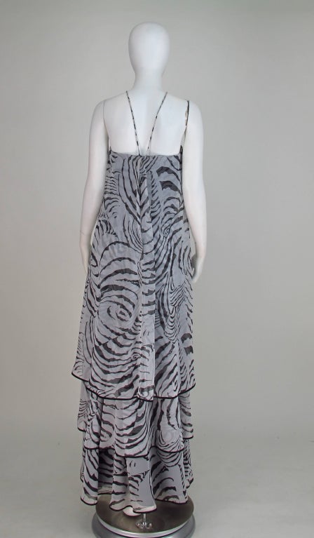 Gray Mr. Blackwell zebra print tiered chiffon gown & wrap