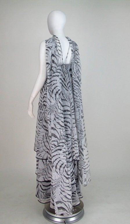 Mr. Blackwell zebra print tiered chiffon gown & wrap In Good Condition In West Palm Beach, FL