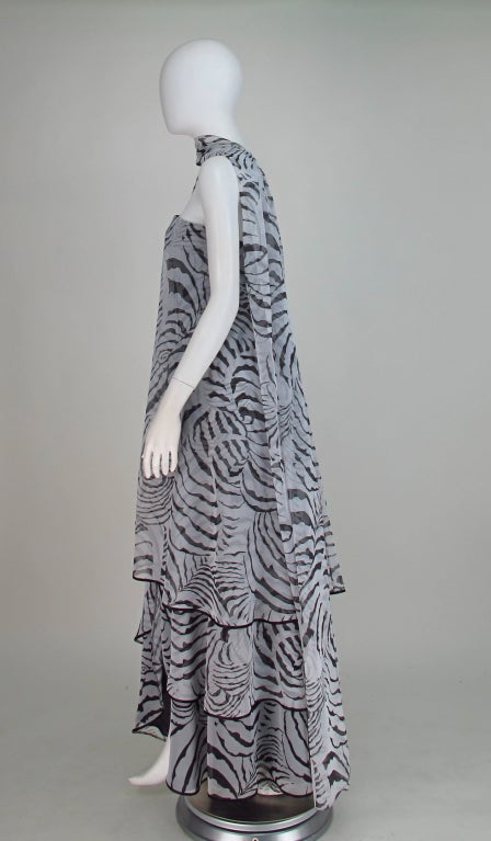 Women's Mr. Blackwell zebra print tiered chiffon gown & wrap