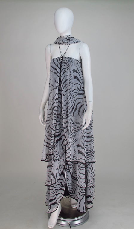 Mr. Blackwell zebra print tiered chiffon gown & wrap 1