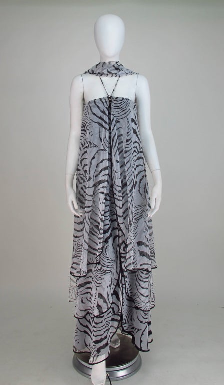 Mr. Blackwell zebra print tiered chiffon gown & wrap 2