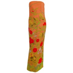 1968 Hanae Mori floral silk strapless gown