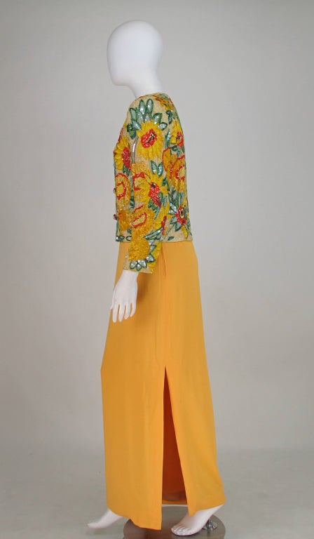 Adolfo beaded and sequin sunflower jacket and gown 1980s 1