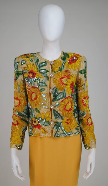 Adolfo beaded and sequin sunflower jacket and gown 1980s 3