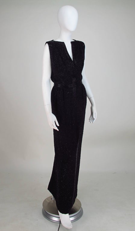Black 1950s I. Magnin beaded plunge gown