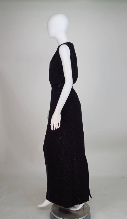 1950s I. Magnin beaded plunge gown 1