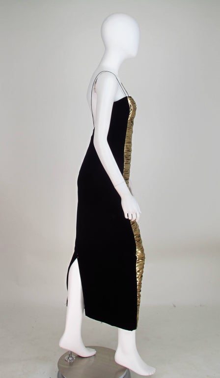 1980s Vicky Tiel gold lame & velvet gown In Excellent Condition In West Palm Beach, FL