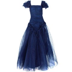 Vintage 1980s Arnold Scaasi midnight blue point d'esprit gown