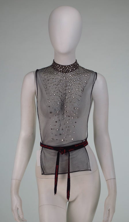 Pauline Trigere black tulle & rhinestone dickey 1980s 1