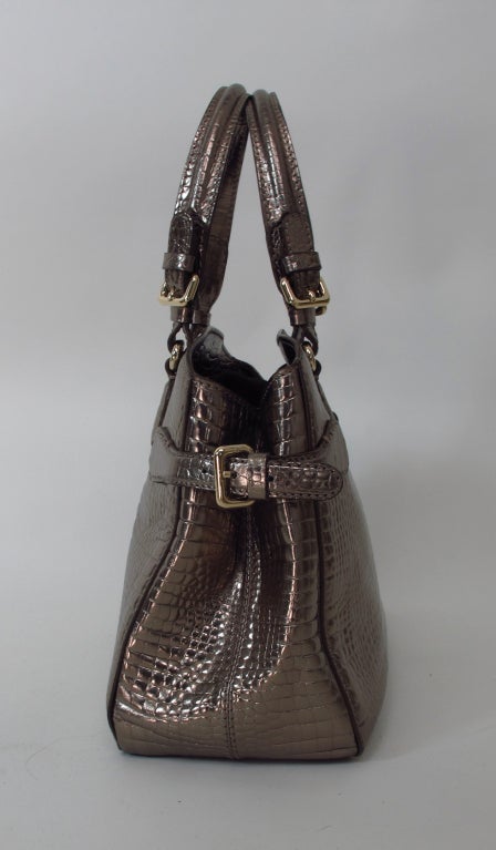 Women's Giorgio Armani bronze faux alligator tote bag