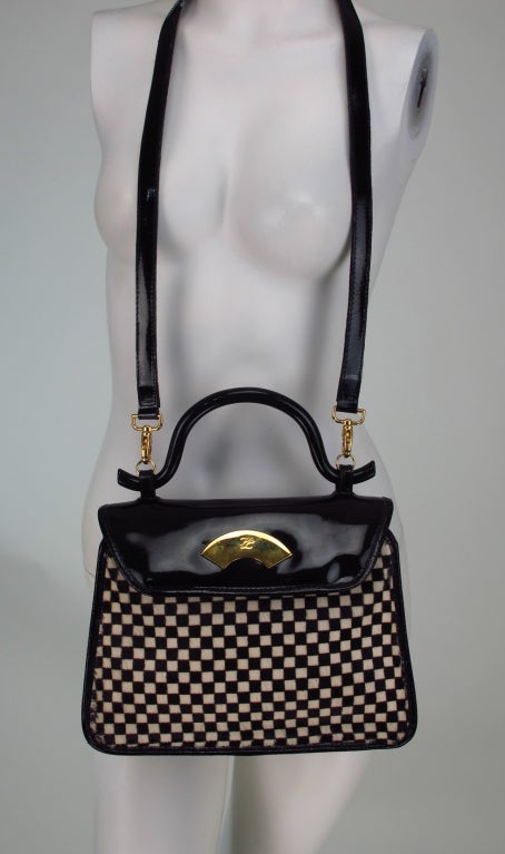 Karl Lagerfeld black & white patent & fur handbag 5