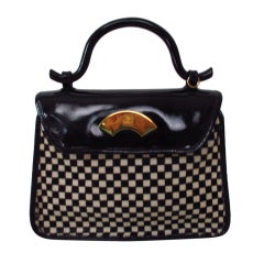 Karl Lagerfeld black & white patent & fur handbag