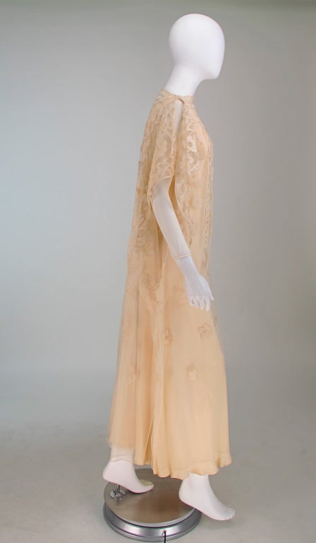 Vintage Stavropoulos cream chiffon & lace tabard gown 1960s 2