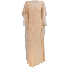 Vintage Stavropoulos cream chiffon & lace tabard gown 1960s