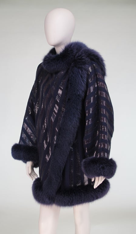 Women's 1980s Beltrami snakeskin coat with fox trim