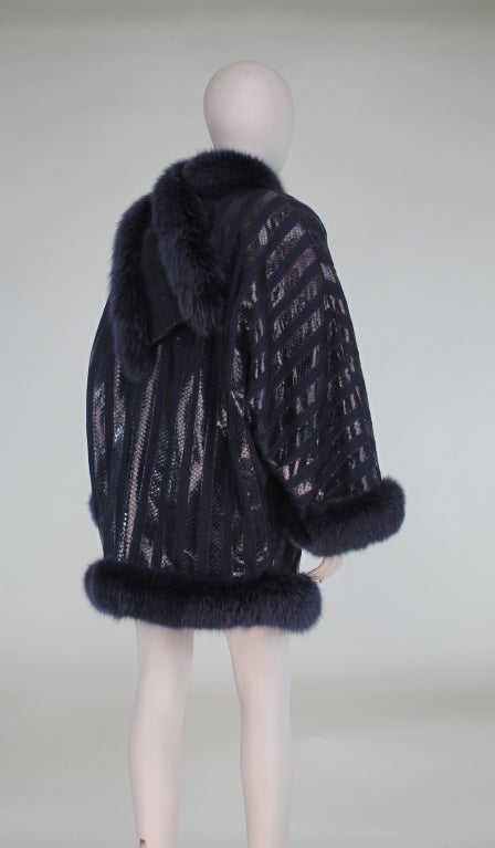 1980s Beltrami snakeskin coat with fox trim 1