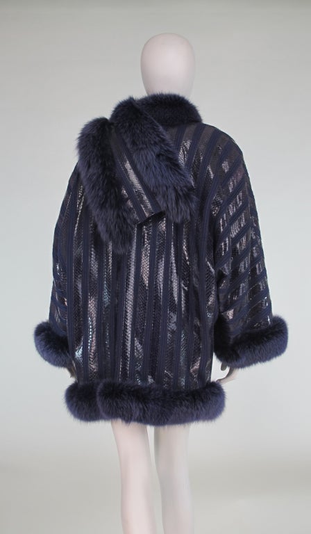 1980s Beltrami snakeskin coat with fox trim 3