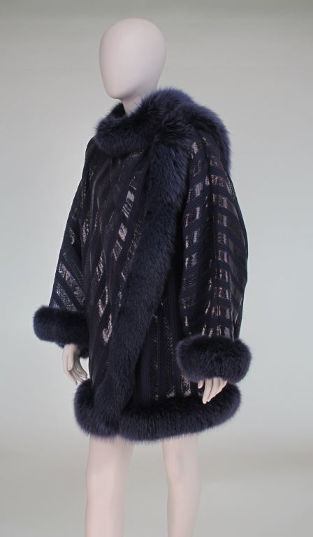1980s Beltrami snakeskin coat with fox trim 4