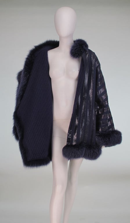 1980s Beltrami snakeskin coat with fox trim 5