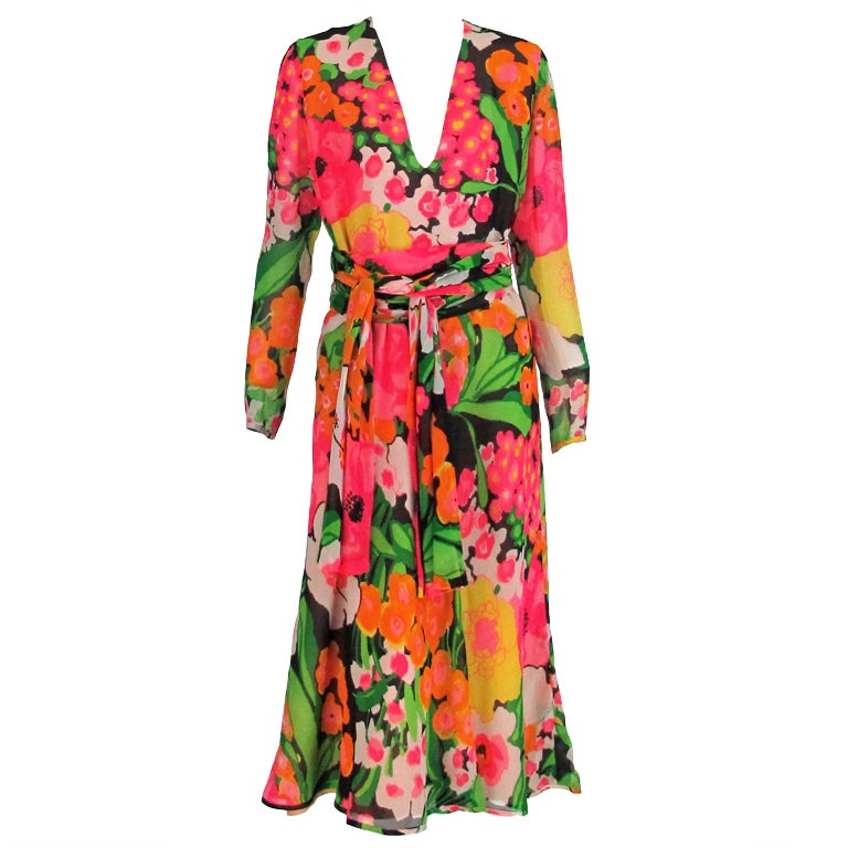 1960s Pierre Balmain Haute Couture floral silk dress at 1stdibs