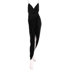 1970s Halston black silk jersey plunge top & wrap skirt