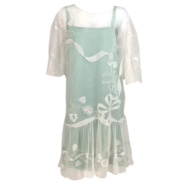 1920s Gatsby era embroidered tulle tea/wedding dress