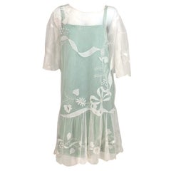 Antique 1920s Gatsby era embroidered tulle tea/wedding dress