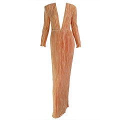 Mary McFadden melon pleated  plunge gown