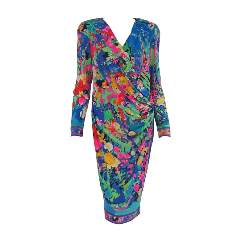 Leonard, Paris silk print surplice dress