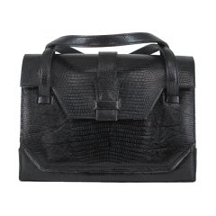 Lucille de Paris large black lizard satchel handbag 8