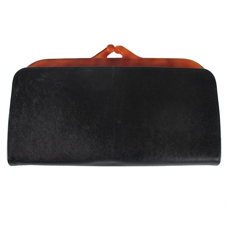 Saks 5th Ave.leather &  faux tortoise shell clutch France