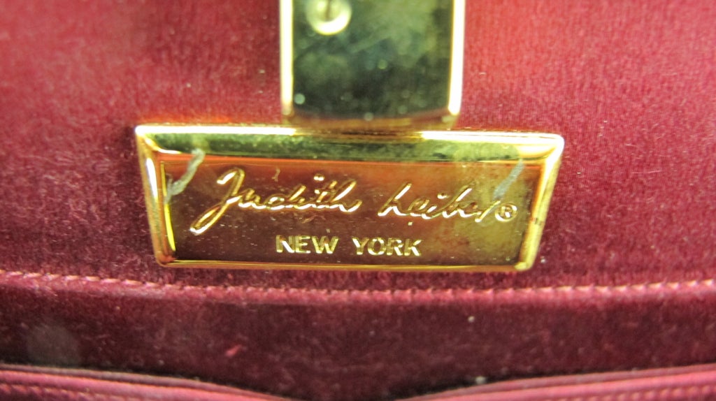 Judith Leiber  Burgundy lizard clutch with enamel & jewel frame 4