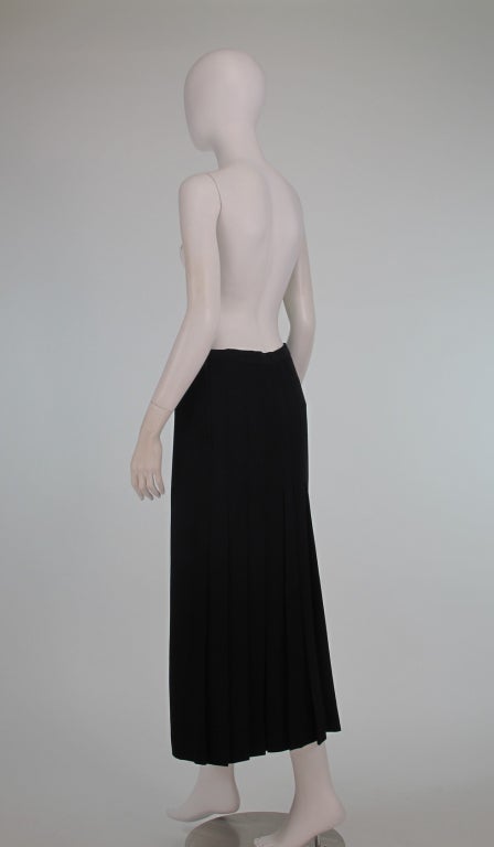 Chanel black silk satin back crepe pleated skirt at 1stDibs