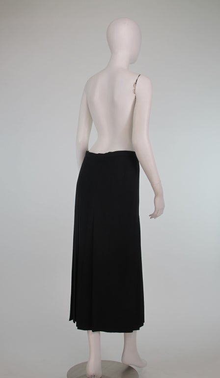 Chanel black silk satin back crepe pleated skirt at 1stdibs