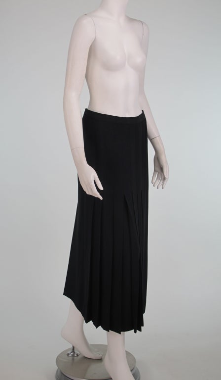 Chanel black silk satin back crepe pleated skirt at 1stdibs