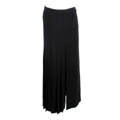 Chanel black silk satin back crepe pleated skirt
