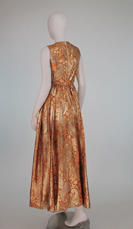 1960s Malcolm Starr jeweled gold brocade palazzo gown 1