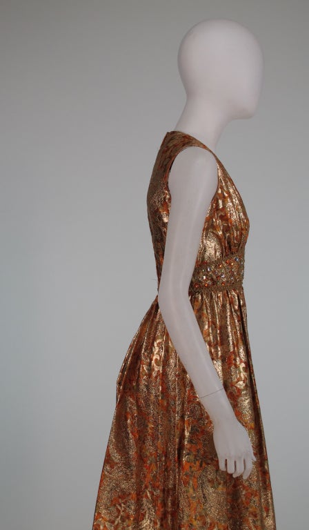 1960s Malcolm Starr jeweled gold brocade palazzo gown 3