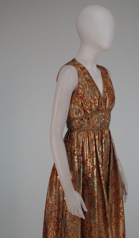 1960s Malcolm Starr jeweled gold brocade palazzo gown 4
