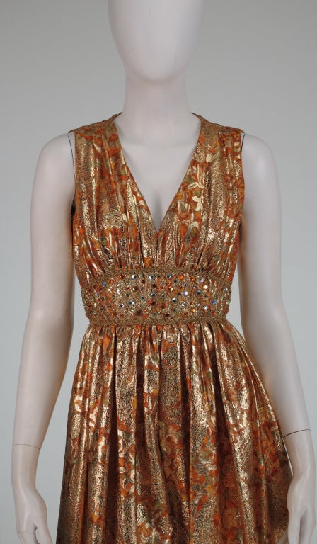 1960s Malcolm Starr jeweled gold brocade palazzo gown 5