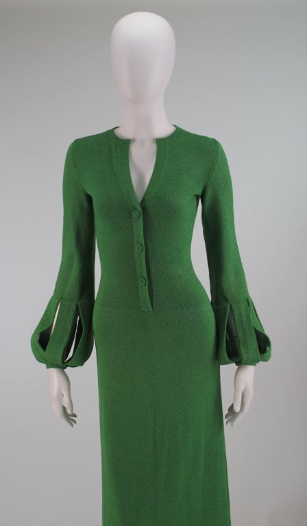 Adolfo boucle cage sleeve hostess gown 1970s